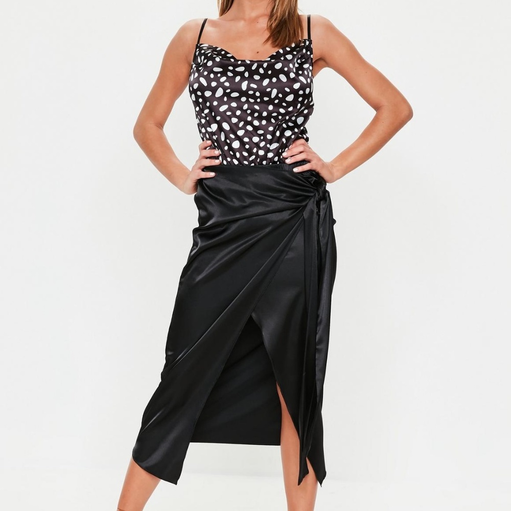 NWT Missguided Satin Wrap Front Midi Skirt